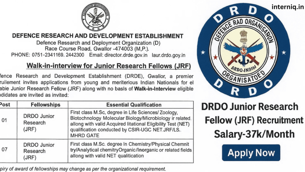 DRDO JRF Recruitment 2025